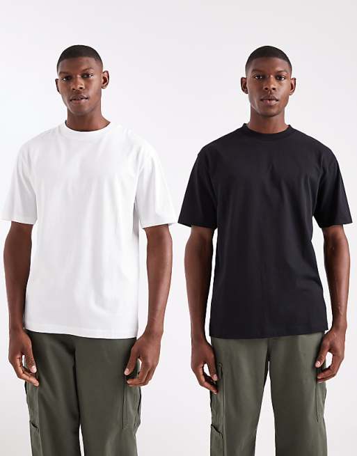 DESIGN Essentials 2 pack relaxed crew neck t-shirts in black and white