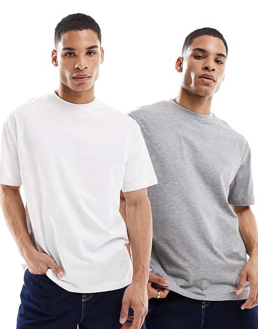 DESIGN Essentials 2 pack relaxed t-shirt in grey and white
