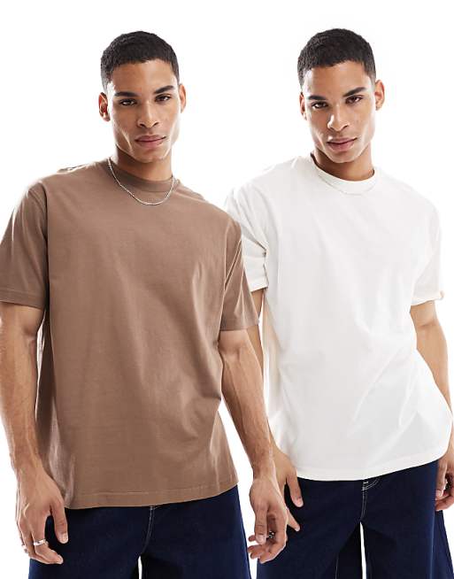 DESIGN Essentials 2 pack relaxed t-shirt in stone and cream