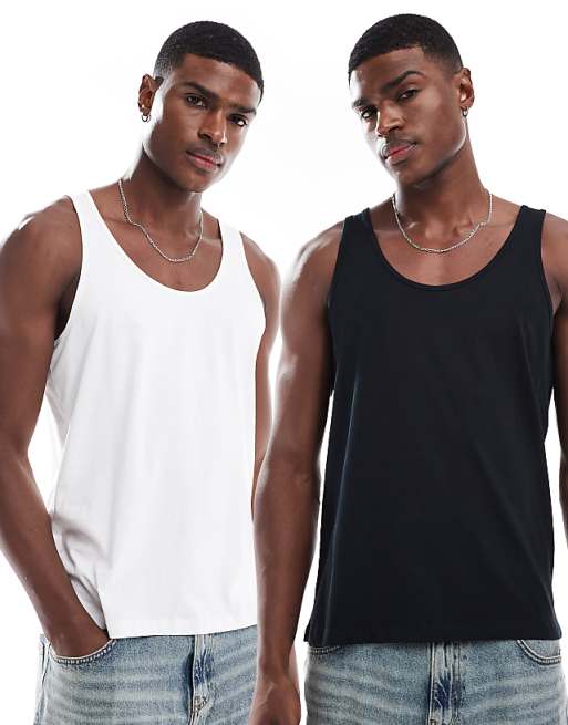 DESIGN essentials 2 pack vests in black and white