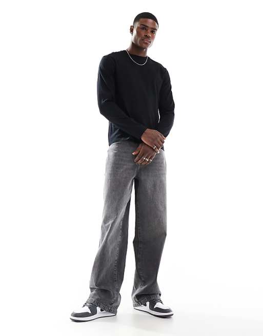 DESIGN Essentials Crew Neck Long Sleeve T-shirt In Black