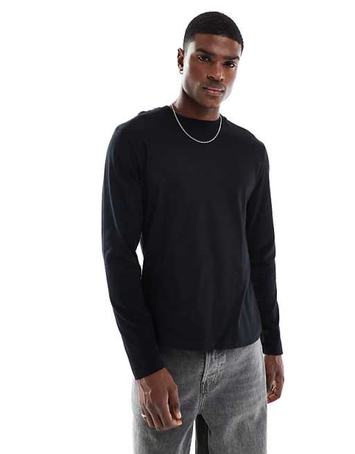 DESIGN Essentials crew neck long sleeve t-shirt in black