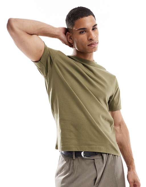 DESIGN Essentials crew neck t-shirt in khaki