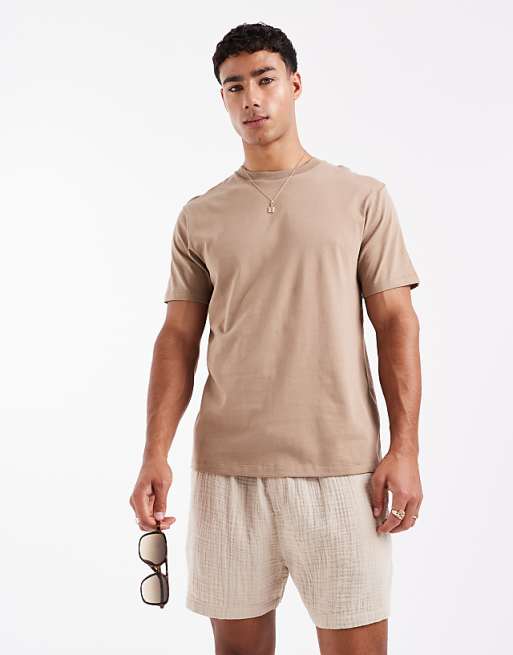 DESIGN Essentials crew neck t-shirt in stone