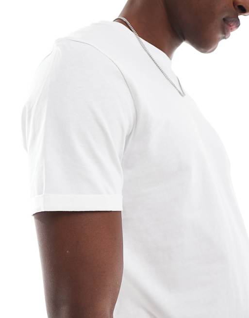 DESIGN Essentials Crew Neck T-shirt With Roll Sleeve In White