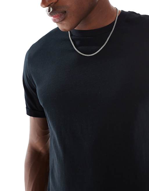 DESIGN Essentials Crew Neck T-shirt With Roll Sleeve In Black