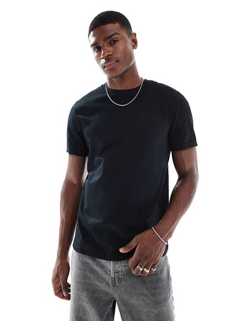 DESIGN Essentials Crew Neck T-shirt With Roll Sleeve In Black