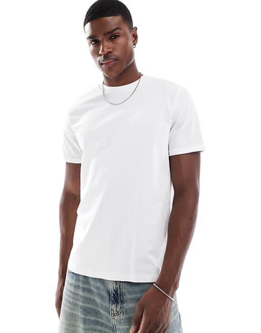 DESIGN Essentials crew neck t-shirt with roll sleeve in white