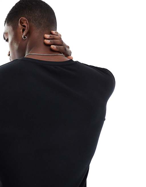 DESIGN Essentials Muscle Fit Long Sleeve T-shirt In Black Rib