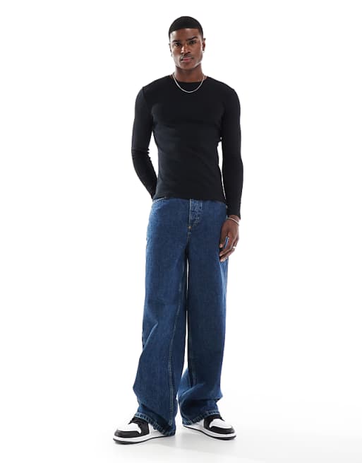 DESIGN Essentials Muscle Fit Long Sleeve T-shirt In Black Rib