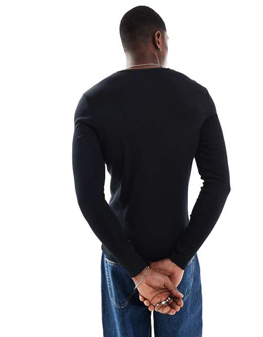 DESIGN Essentials Muscle Fit Long Sleeve T-shirt In Black Rib