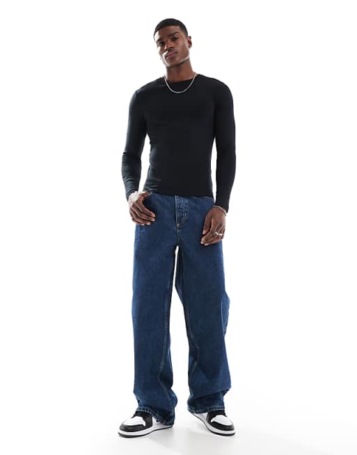 DESIGN Essentials Muscle Fit Long Sleeve T-shirt In Black