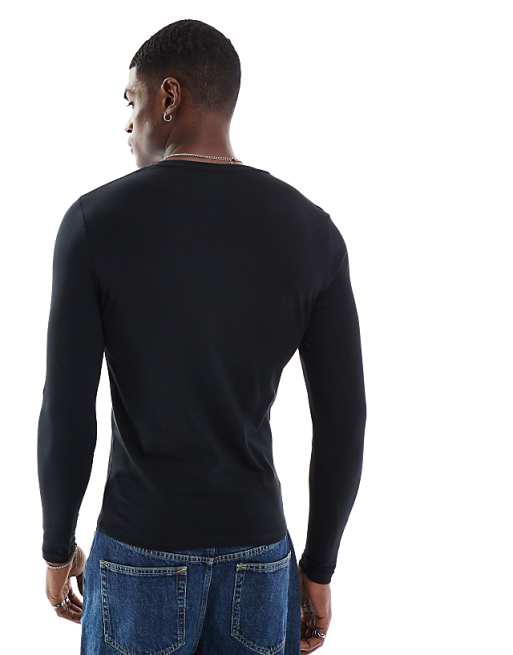DESIGN Essentials Muscle Fit Long Sleeve T-shirt In Black