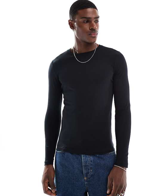 DESIGN Essentials Muscle Fit Long Sleeve T-shirt In Black