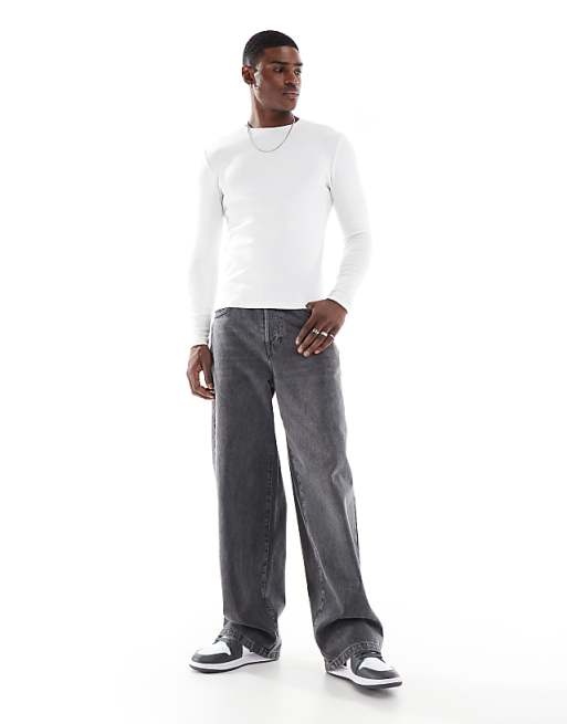 DESIGN Essentials Muscle Fit Long Sleeve T-shirt In White Rib