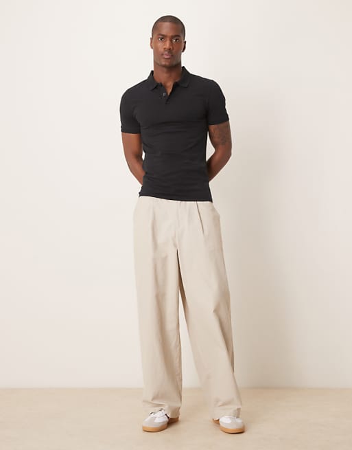 DESIGN Essentials Muscle Fit Polo In Black
