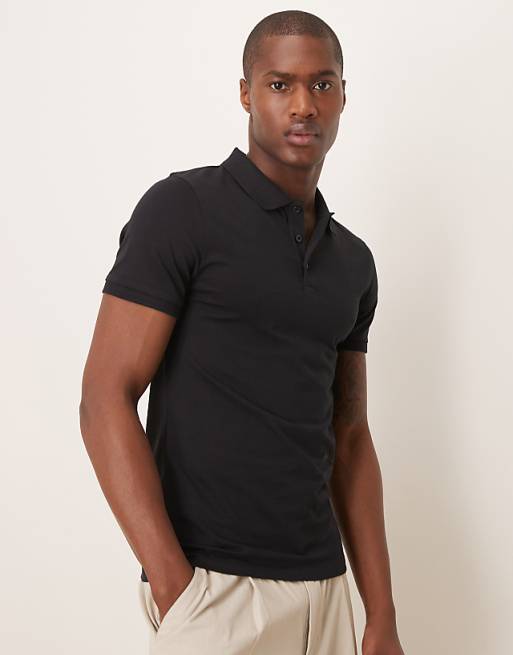 DESIGN Essentials Muscle Fit Polo In Black