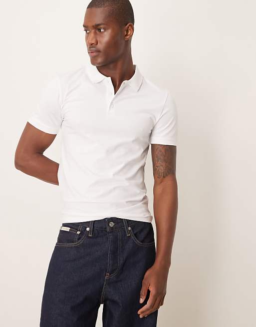 DESIGN Essentials muscle fit polo in white