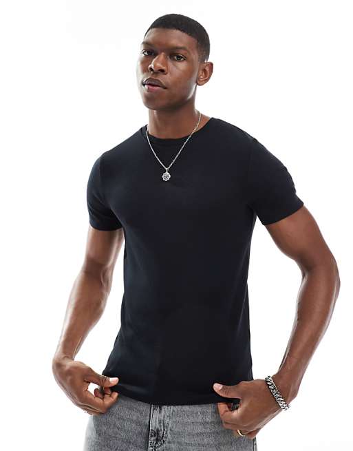 DESIGN Essentials Muscle Fit T-shirt In Black Rib