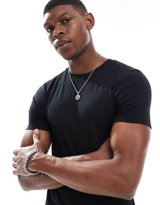 DESIGN Essentials muscle fit t-shirt in black rib