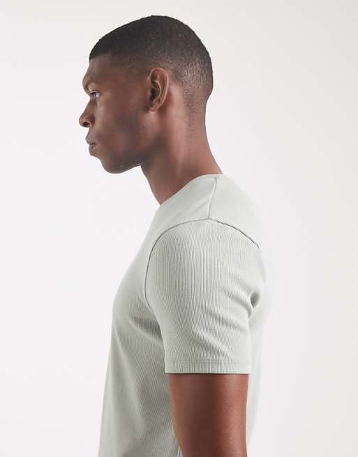 DESIGN Essentials Muscle Fit T-shirt In Light Green Rib