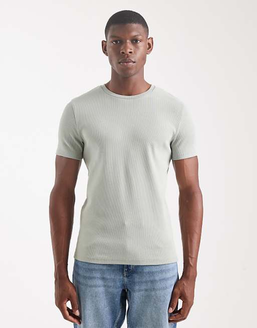 DESIGN Essentials muscle fit t-shirt in light green rib