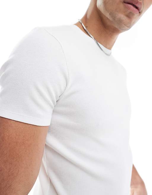 DESIGN Essentials Muscle Fit T-shirt In White Rib