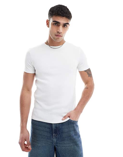 DESIGN Essentials muscle fit t-shirt in white rib