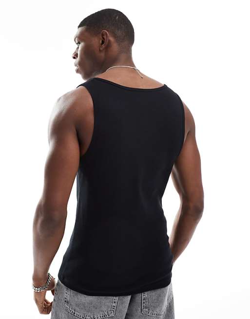 DESIGN Essentials Muscle Fit Vest In Black Rib