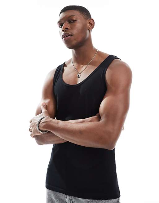 DESIGN Essentials muscle fit vest in black rib