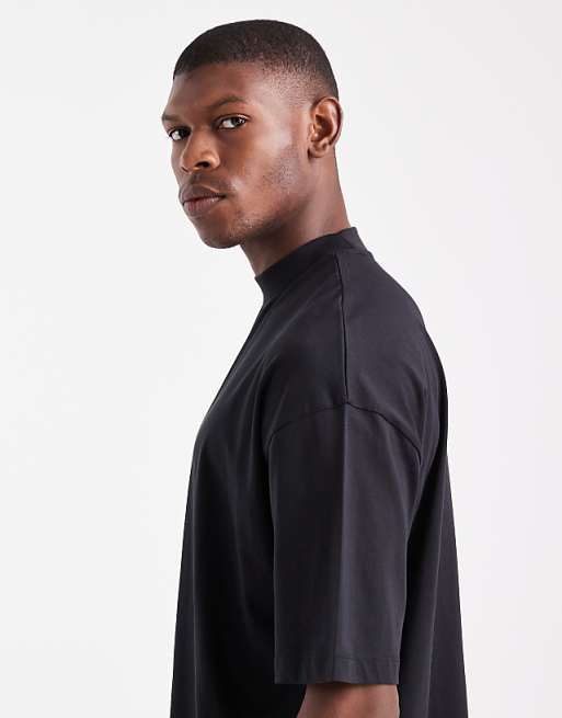 DESIGN Essentials Oversized High Neck T-shirt In Black