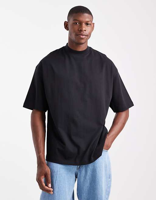 DESIGN Essentials oversized high neck t-shirt in black
