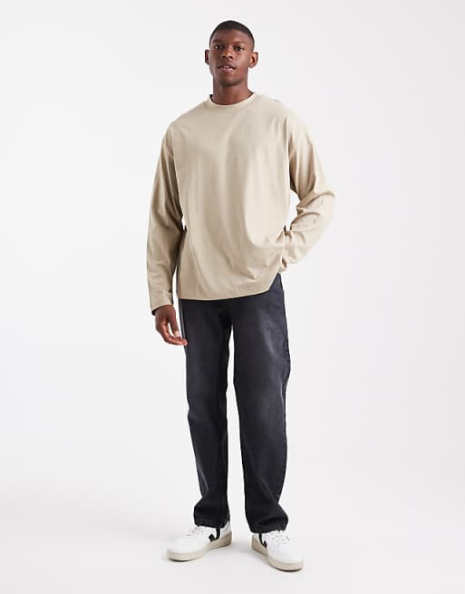 DESIGN Essentials Oversized Long Sleeve T-shirt In Stone