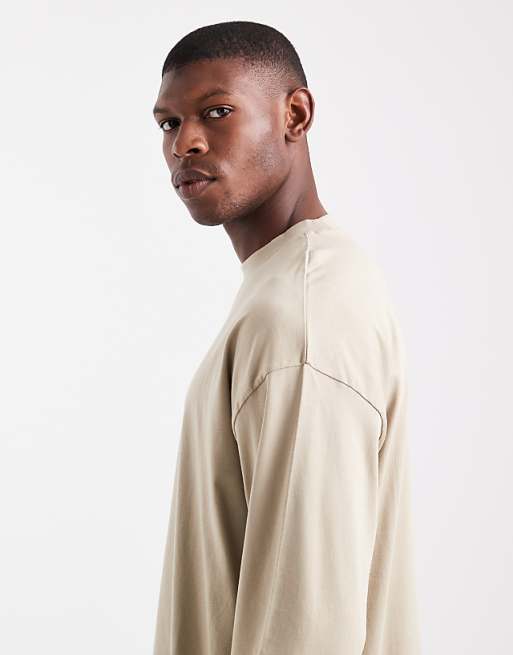 DESIGN Essentials Oversized Long Sleeve T-shirt In Stone