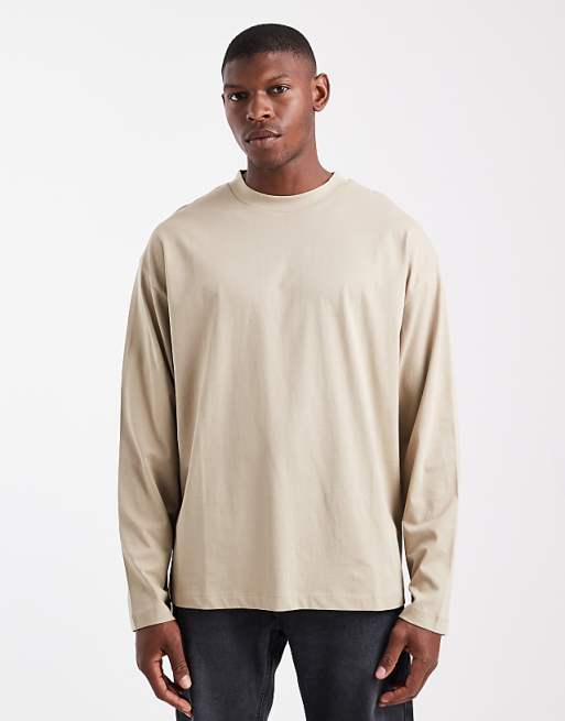 DESIGN Essentials oversized long sleeve t-shirt in stone