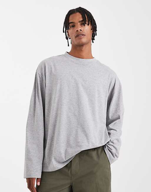 DESIGN Essentials oversized long sleeve t-shirt in grey marl