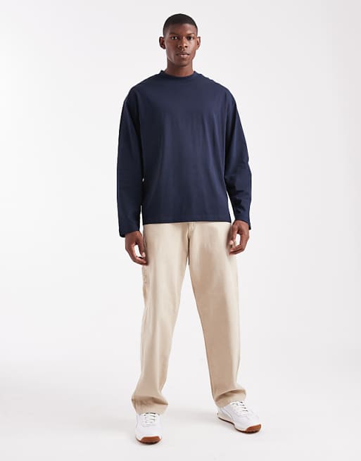 DESIGN Essentials Oversized Long Sleeve T-shirt In Navy