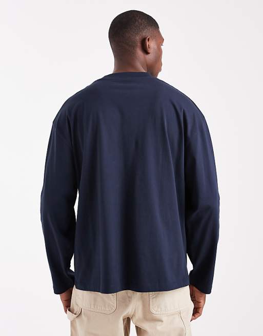 DESIGN Essentials Oversized Long Sleeve T-shirt In Navy