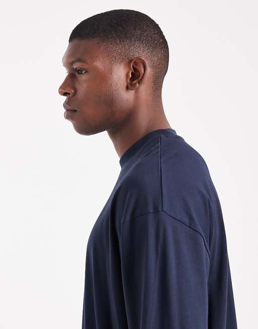 DESIGN Essentials Oversized Long Sleeve T-shirt In Navy