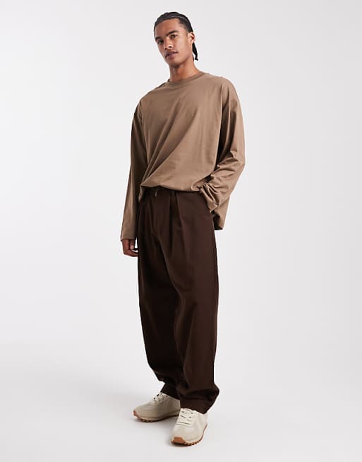 DESIGN Essentials Oversized Long Sleeve T-shirt In Brown