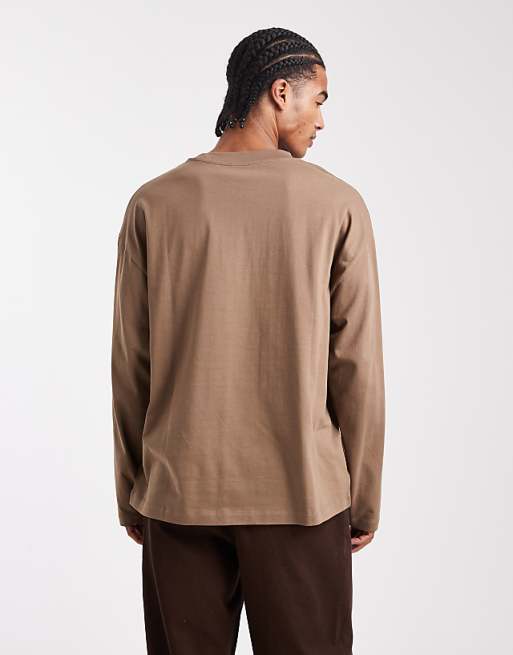 DESIGN Essentials Oversized Long Sleeve T-shirt In Brown