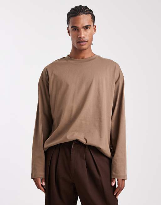 DESIGN Essentials oversized long sleeve t-shirt in brown