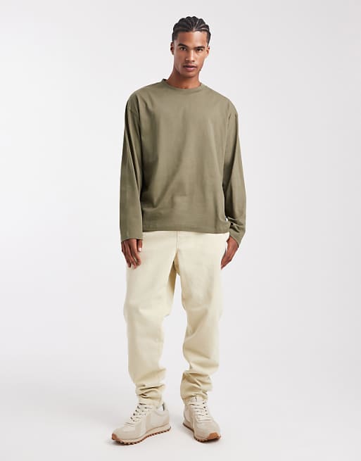 DESIGN Essentials Oversized Long Sleeve T-shirt In Khaki