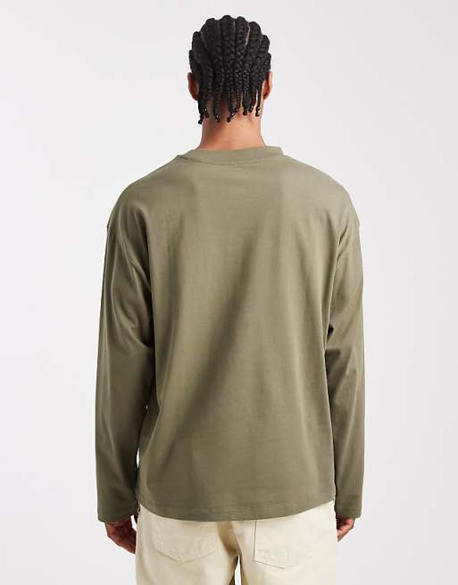 DESIGN Essentials Oversized Long Sleeve T-shirt In Khaki
