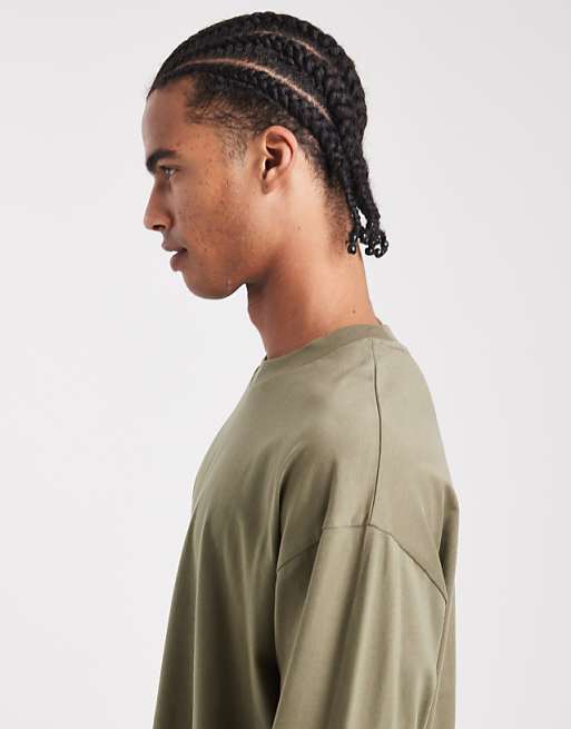 DESIGN Essentials Oversized Long Sleeve T-shirt In Khaki