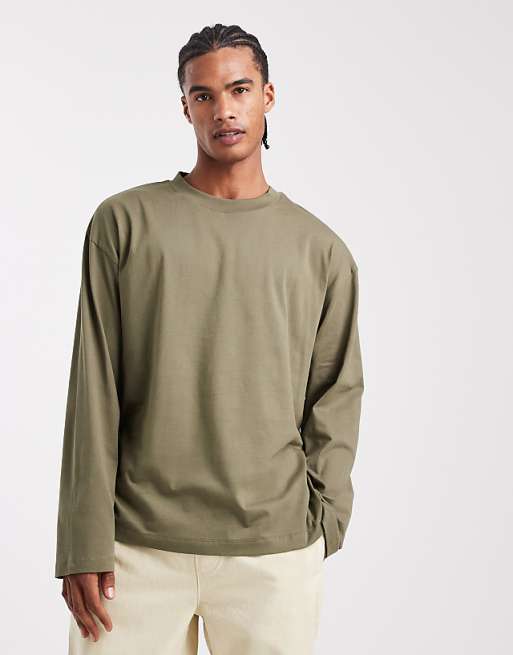DESIGN Essentials oversized long sleeve t-shirt in khaki