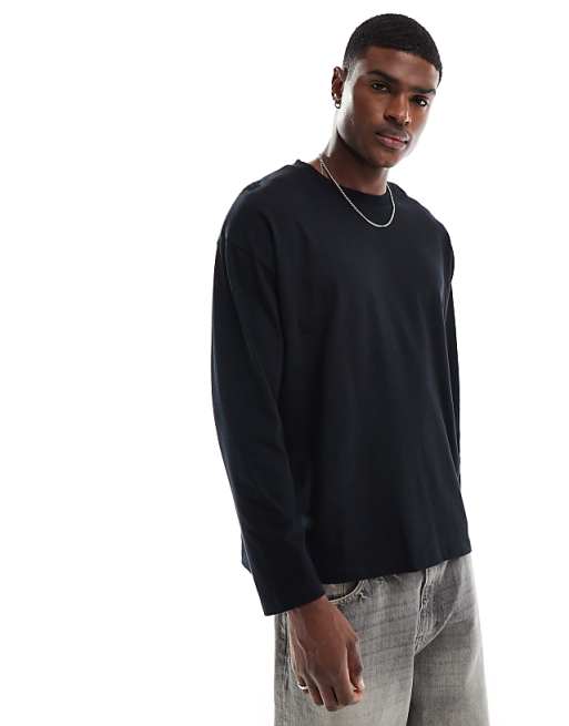 DESIGN Essentials oversized long sleeve t-shirt in black