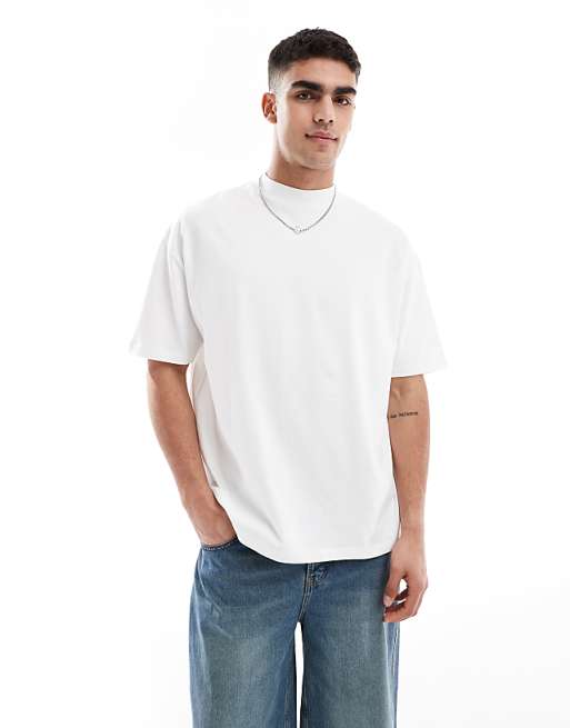 DESIGN Essentials oversized t-shirt with high neck in white