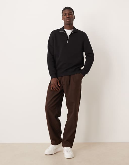 DESIGN Essentials Quarter Zip Sweatshirt In Black