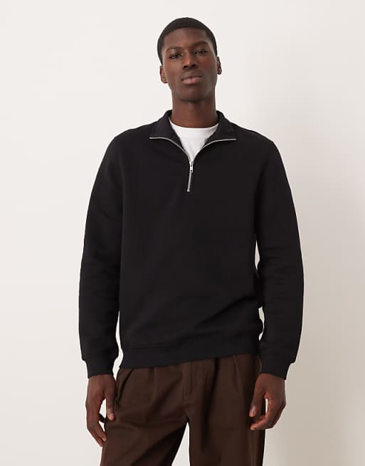 DESIGN Essentials Quarter Zip Sweatshirt In Black